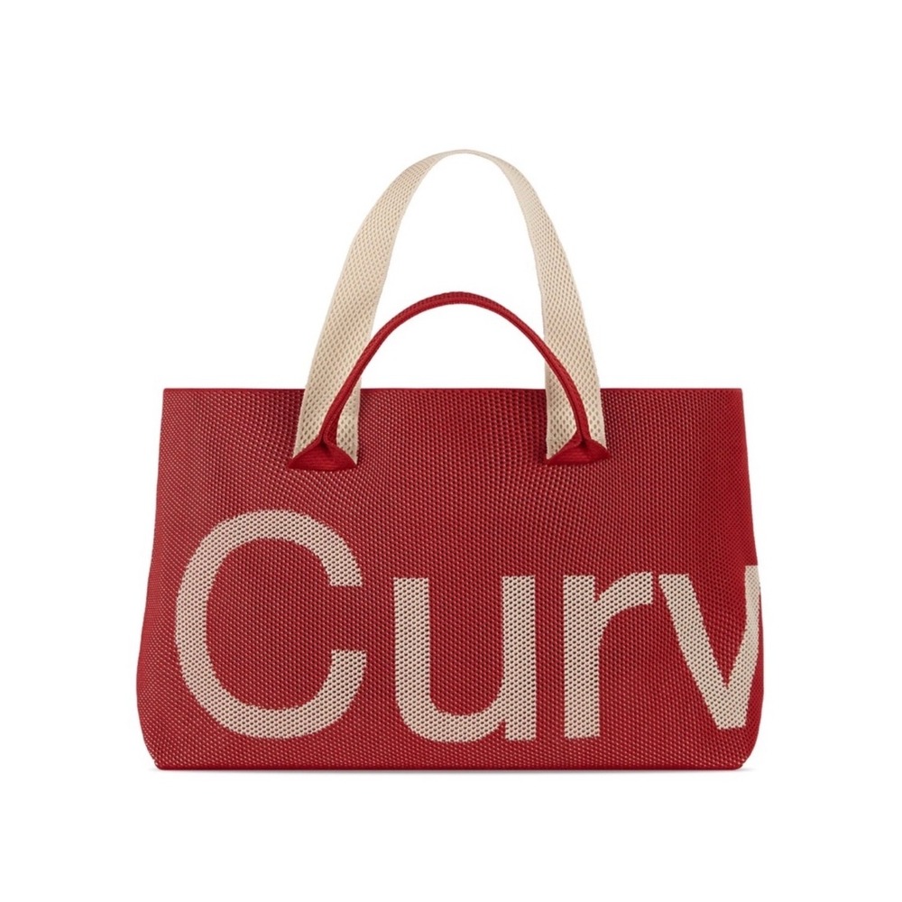 Curves Perforated Knit Tote Scarlett Red Graphic Mesh Dual Handle Bag NEW